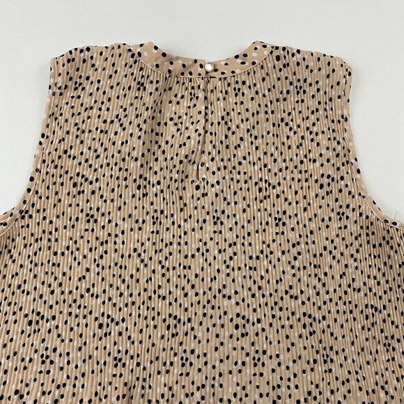 ADRIANNA PAPELL Peach Polka Dot Blouse Sleeveless Tank Pleated Smocked Sz S - Picture 8 of 8